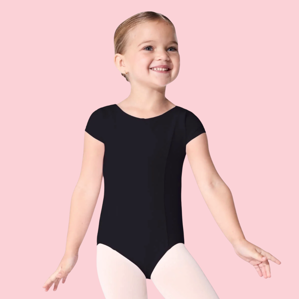 Capezio Cap Sleeve Ruche Seamed Black Leotard