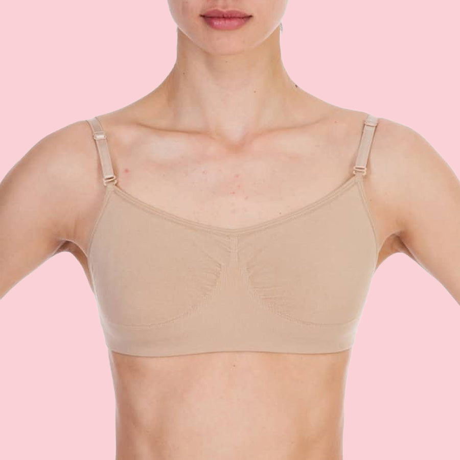 Dance Bra Clear Straps Back-Seamless Bra Dark Nude Brown And Clear Straps  Silky